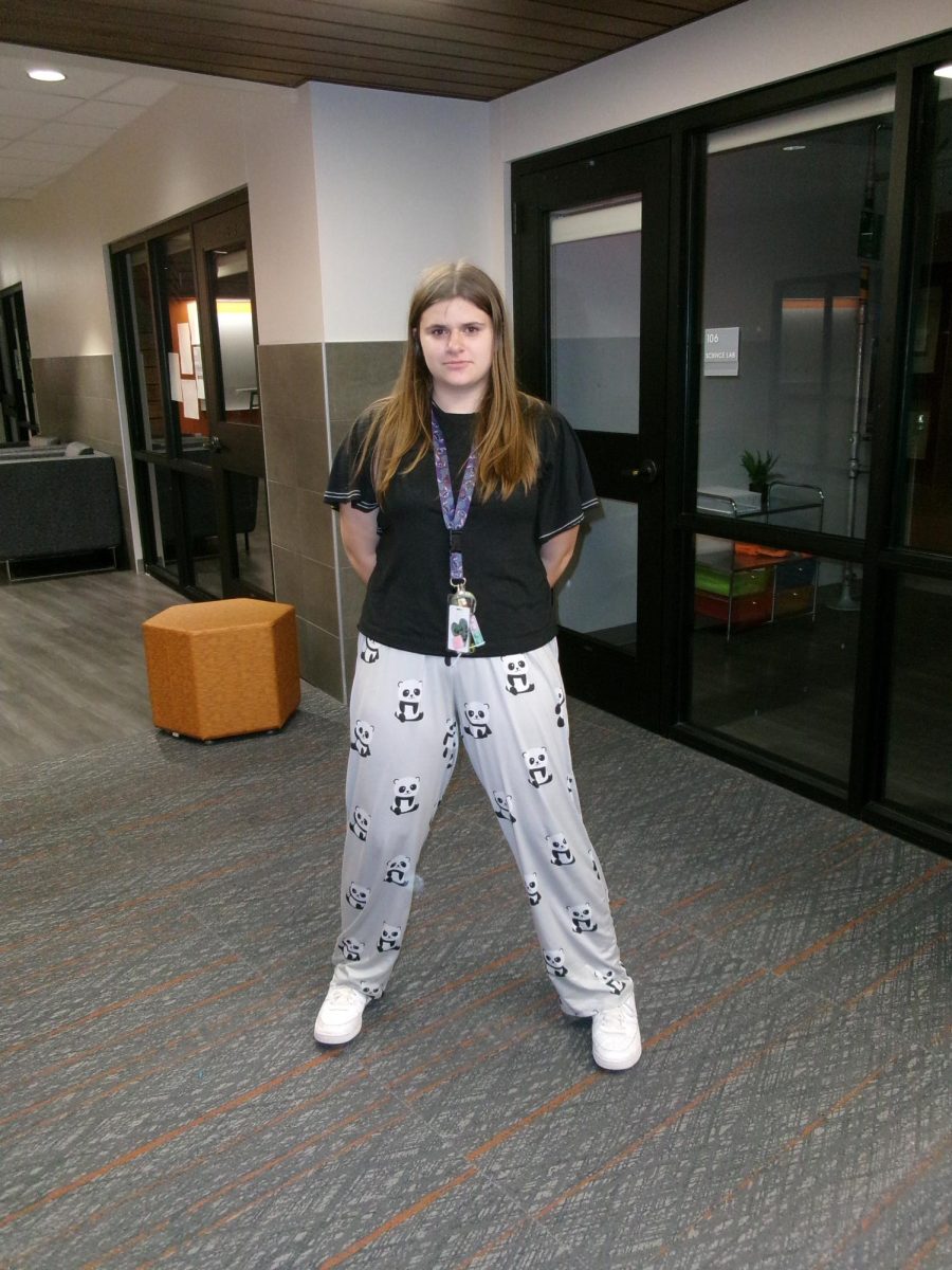 Panda Pajamas! Claire Taylor, 8, wears her favorite panda PJ’s on Oct. 30 during Red Ribbon Week. While most people participate in Red Ribbon Week just for the dress up days, Taylor has a different reason. “My uncle tried killing himself because of drugs, so I wanted to spread awareness,” Taylor said.
